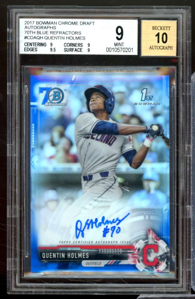 Quentin Holmes Rookie 2017 Bowman Chrome Draft Auto Blue Refractors #CDAQH BGS 9 Image 1