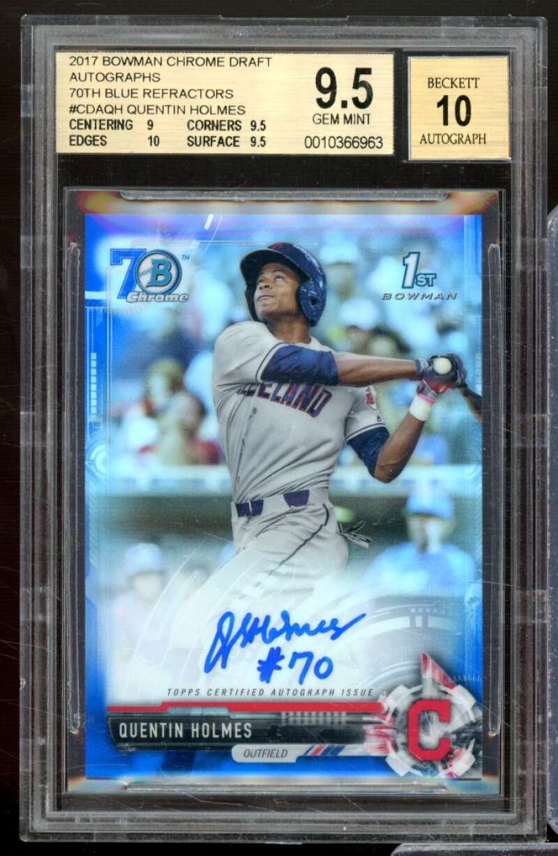 Quentin Holmes RC 2017 Bowman Chrome Draft Auto Blue Refractors #CDAQH BGS 9.5 Image 1