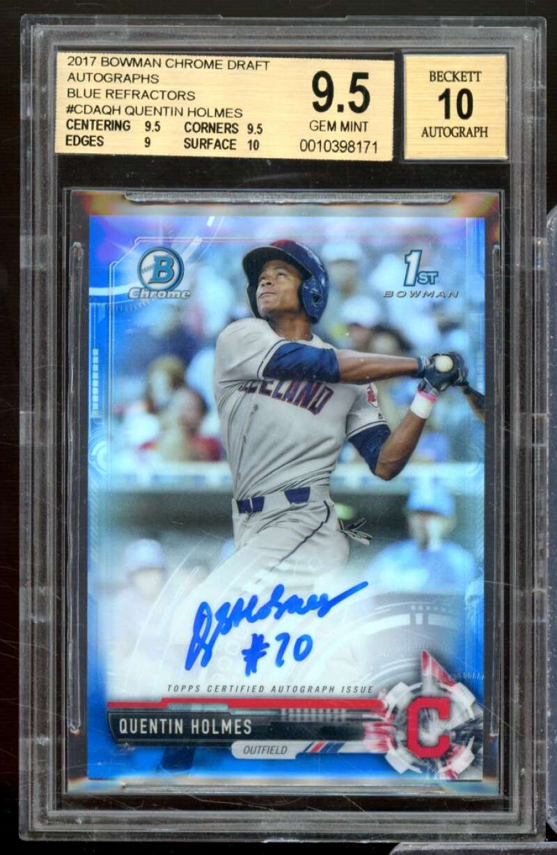 Quentin Holmes RC 2017 Bowman Chrome Draft Auto Blue Refractors #CDAQH BGS 9.5 Image 1