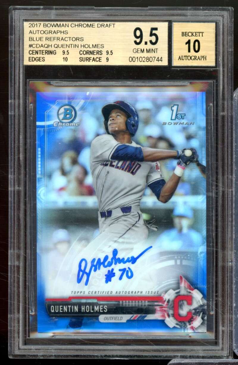 Quentin Holmes RC 2017 Bowman Chrome Draft Auto Blue Refractors #CDAQH BGS 9.5 Image 1