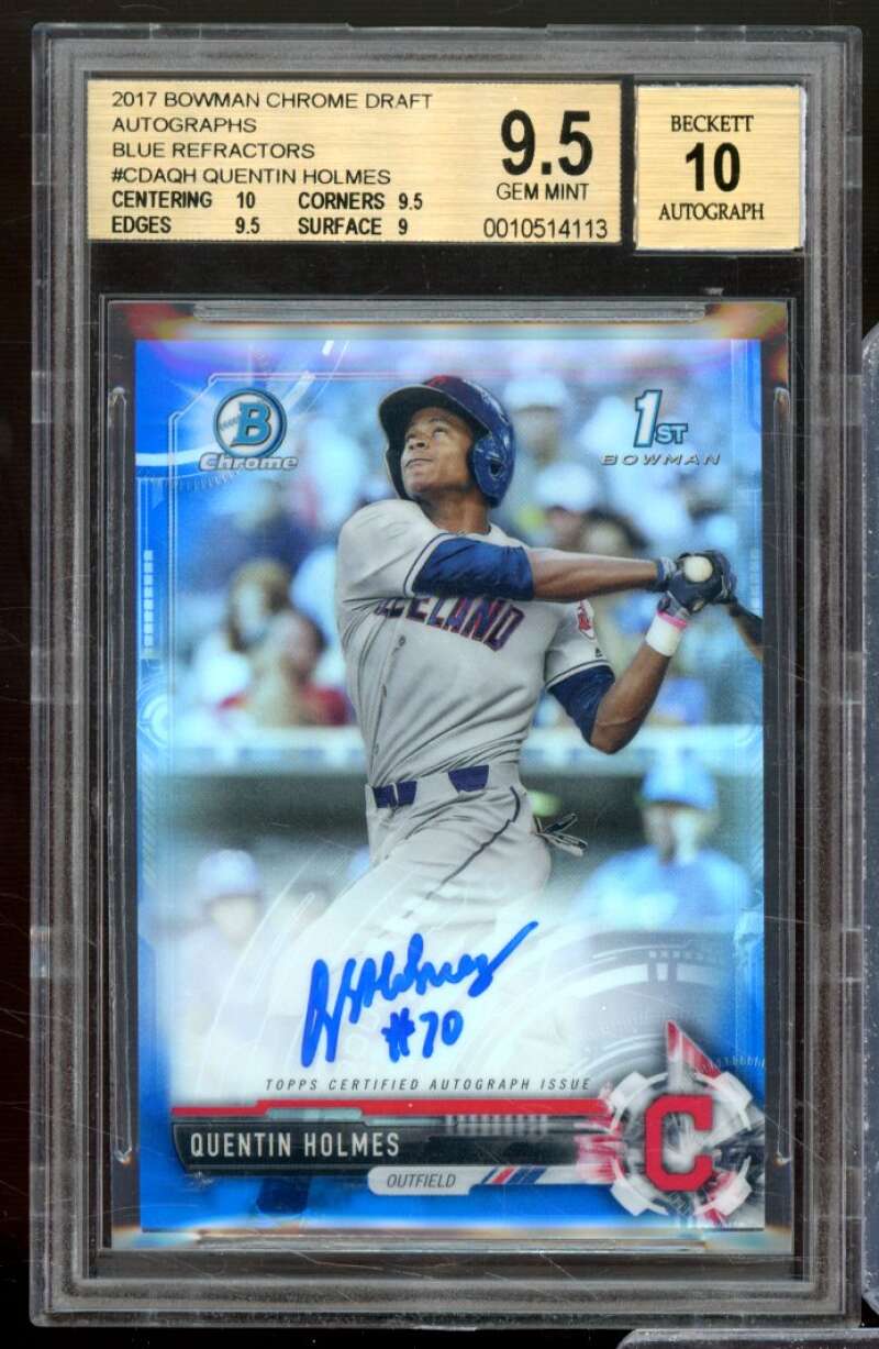 Quentin Holmes RC 2017 Bowman Chrome Draft Auto Blue Refractors #CDAQH BGS 9.5 Image 1