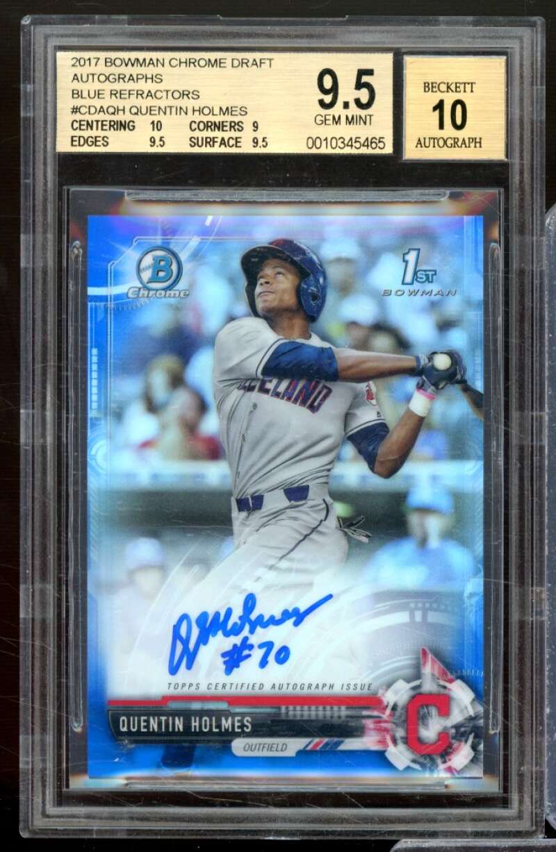 Quentin Holmes RC 2017 Bowman Chrome Draft Auto Blue Refractors #CDAQH BGS 9.5 Image 1