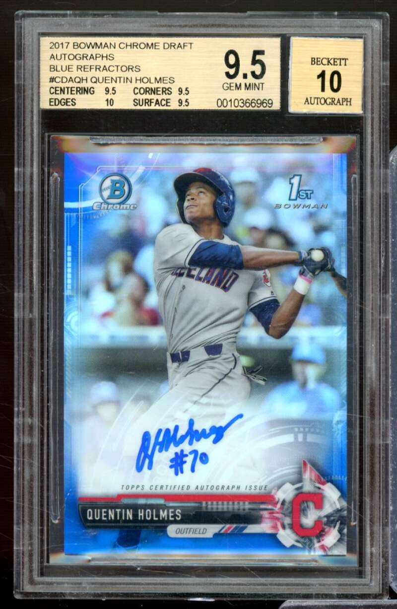 Quentin Holmes RC 2017 Bowman Chrome Draft Auto Blue Refractors #CDAQH BGS 9.5 Image 1