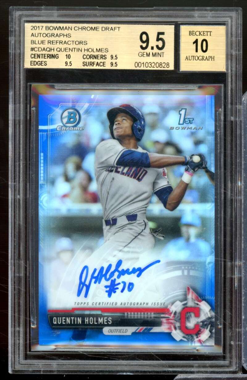 Quentin Holmes RC 2017 Bowman Chrome Draft Auto Blue Refractors #CDAQH BGS 9.5 Image 1