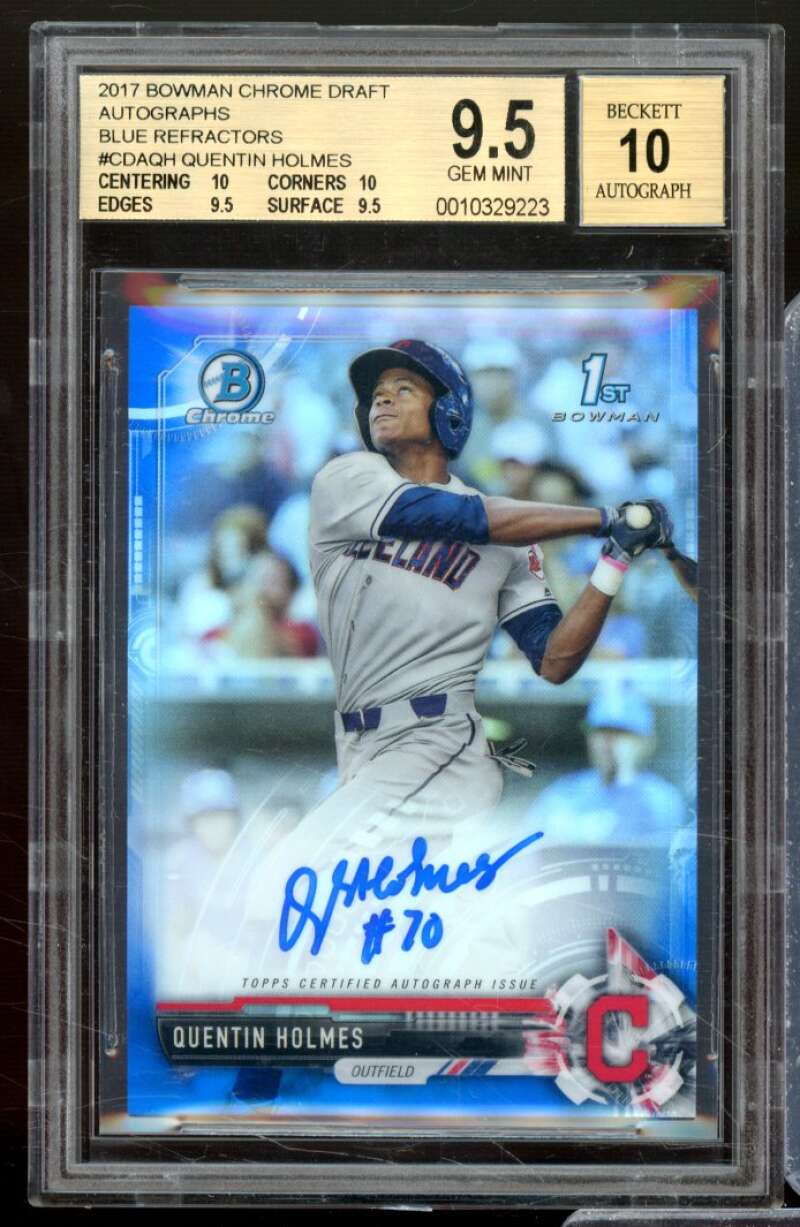 Quentin Holmes RC 2017 Bowman Chrome Draft Auto Blue Refractors #CDAQH BGS 9.5 Image 1