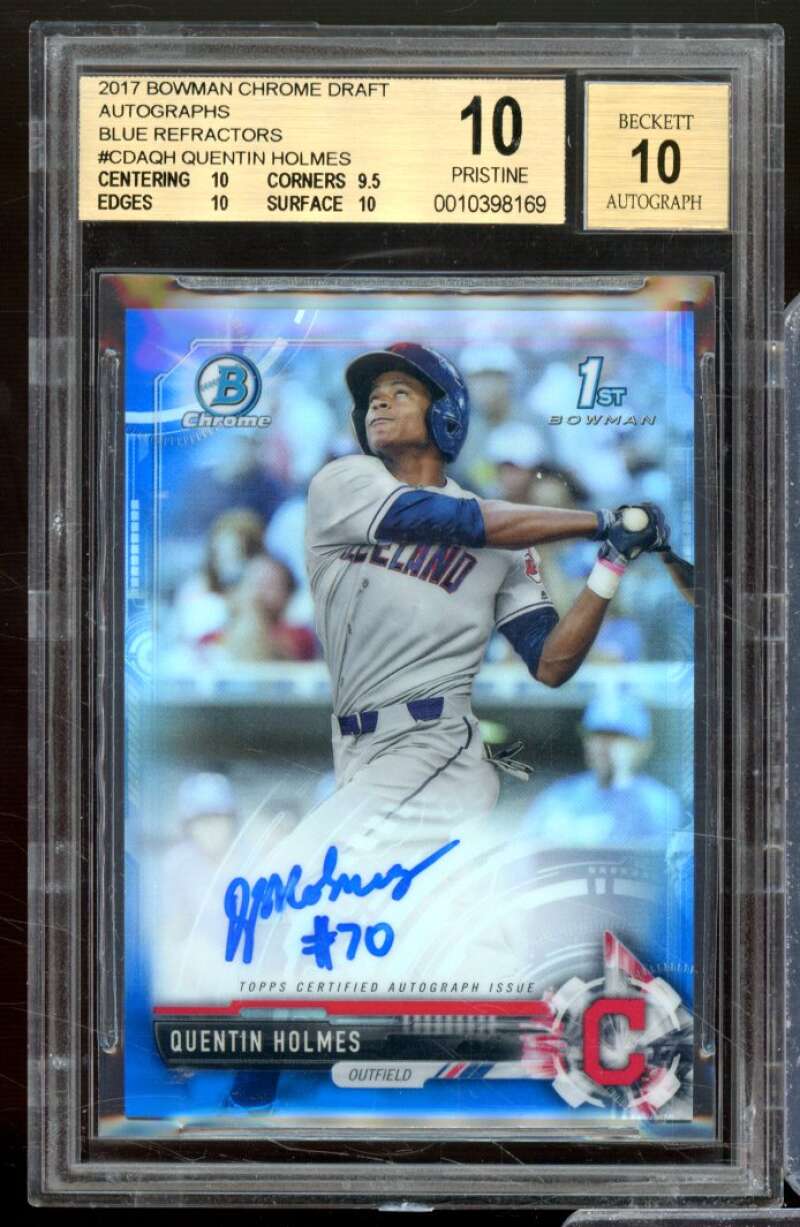 Quentin Holmes RC 2017 Bowman Chrome Draft Auto Blue Refractors #CDAQH BGS 10 Image 1