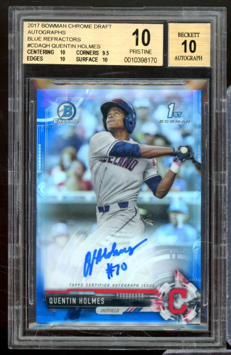 Quentin Holmes RC 2017 Bowman Chrome Draft Auto Blue Refractors #CDAQH BGS 10 Image 1