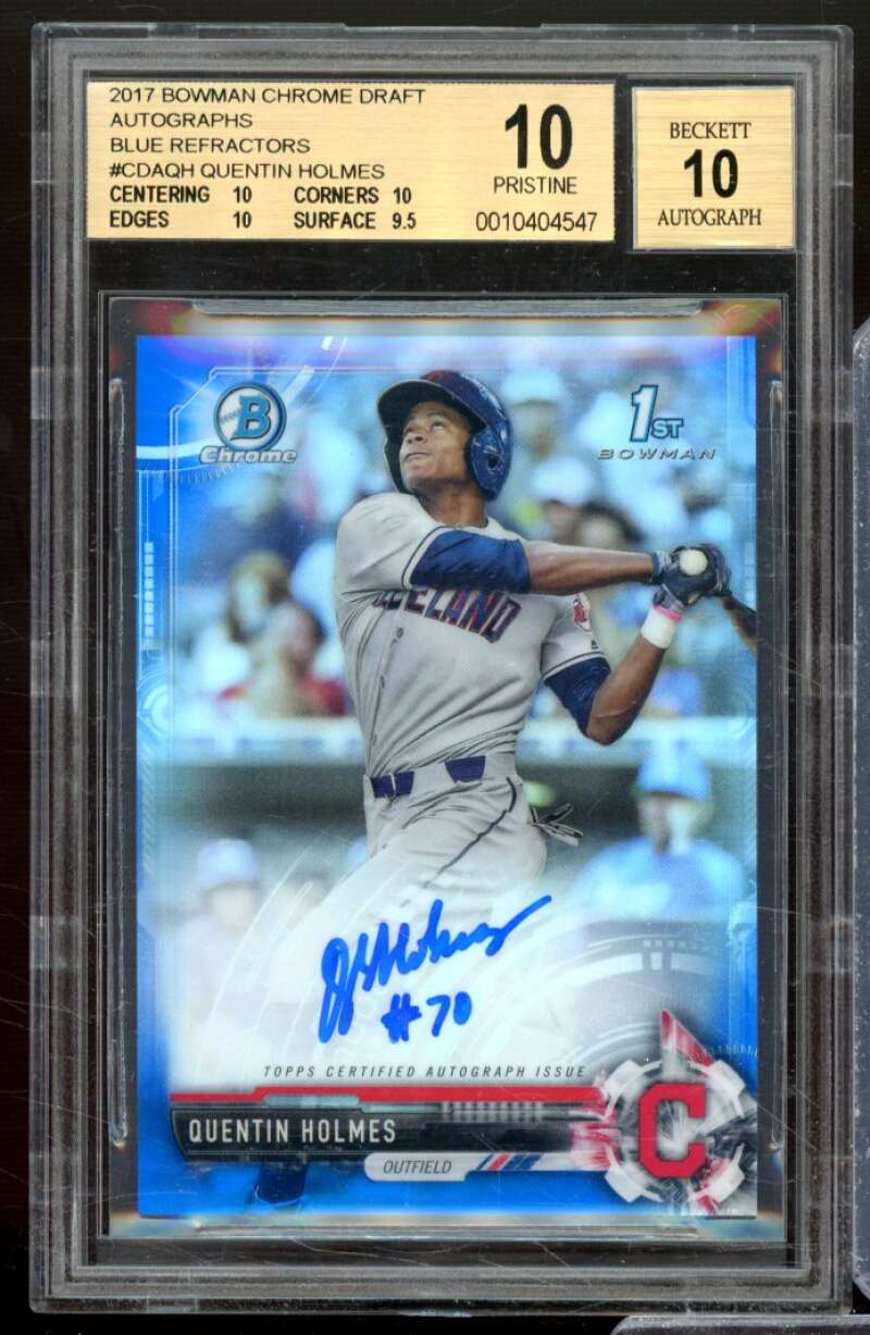 Quentin Holmes RC 2017 Bowman Chrome Draft Auto Blue Refractors #CDAQH BGS 10 Image 1