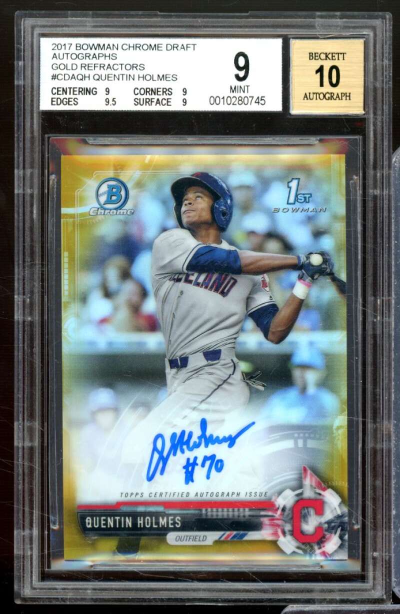 Quentin Holmes RC 2017 Bowman Chrome Draft Auto Gold Refractors #CDAQH BGS 9 Image 1