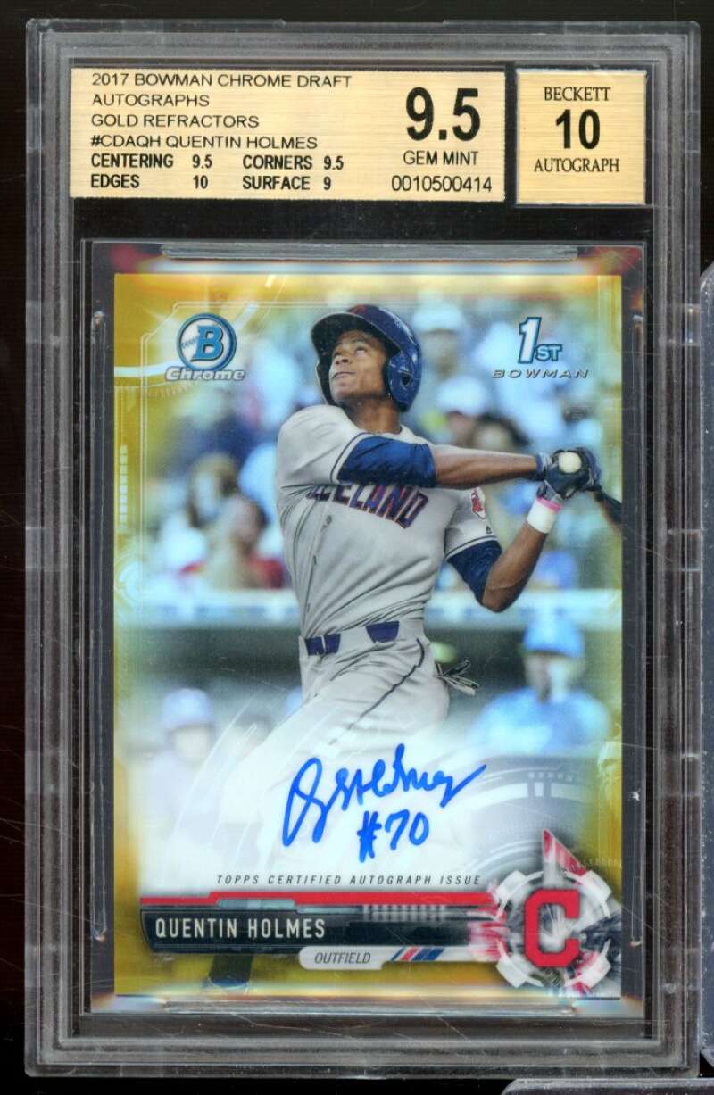 Quentin Holmes RC 2017 Bowman Chrome Draft Auto Gold Refractors #CDAQH BGS 9.5 Image 1