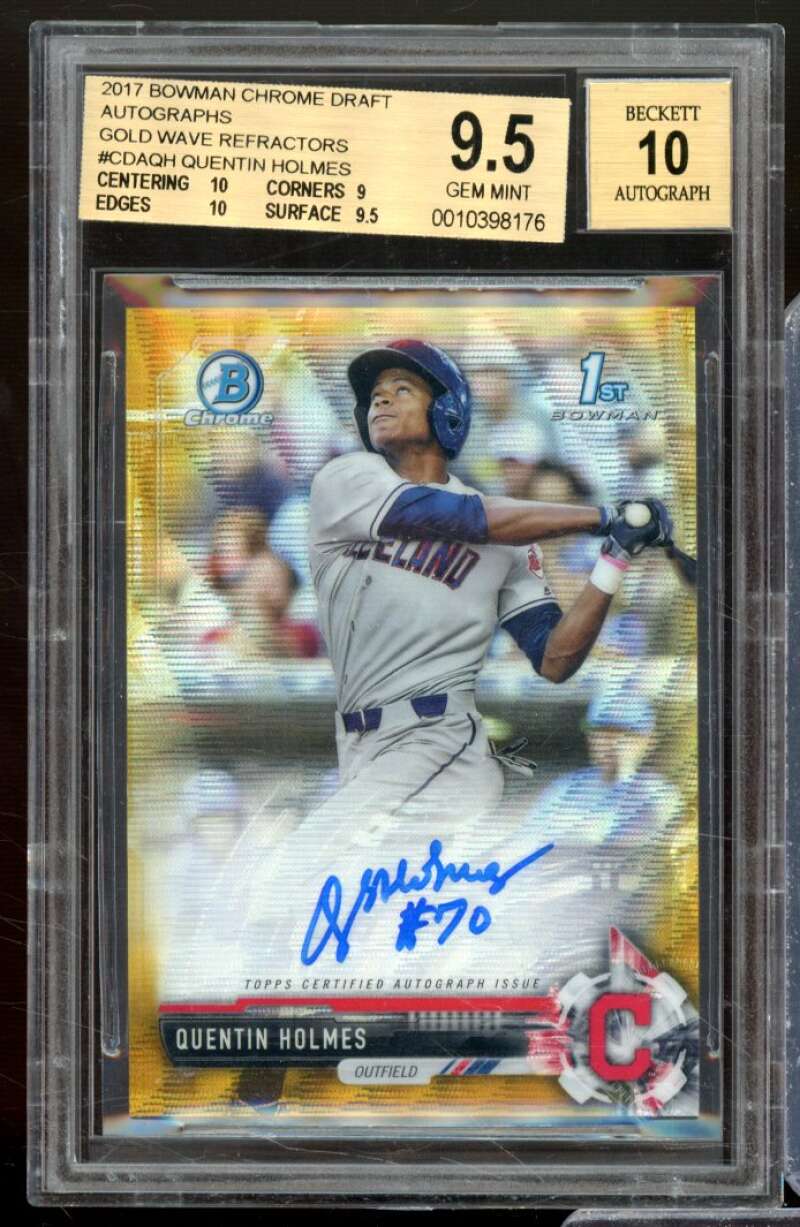 Quentin Holmes RC 2017 Bowman Chrome Draft Auto Gold Refractors #CDAQH BGS 9.5 Image 1