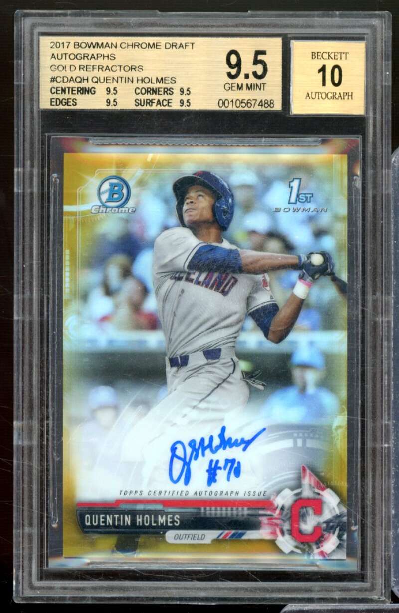 Quentin Holmes RC 2017 Bowman Chrome Draft Auto Gold Refractors #CDAQH BGS 9.5 Image 1