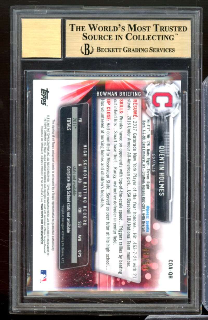 Quentin Holmes RC 2017 Bowman Chrome Draft Auto Gold Refractors #CDAQH BGS 9.5 Image 2