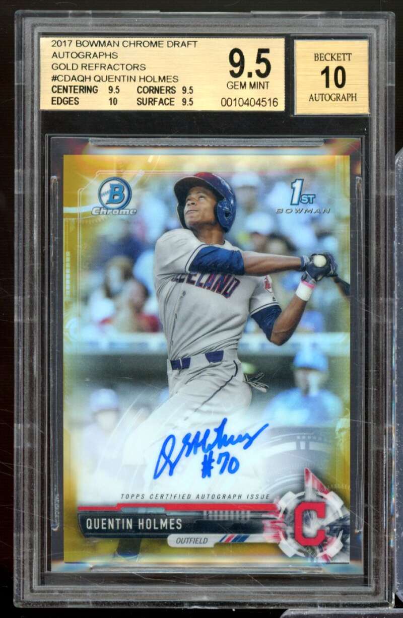 Quentin Holmes RC 2017 Bowman Chrome Draft Auto Gold Refractors #CDAQH BGS 9.5 Image 1