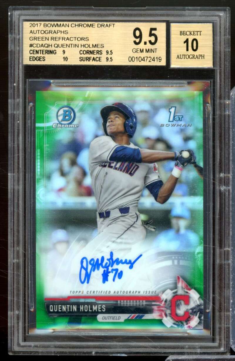 Quentin Holmes RC 2017 Bowman Chrome Draft Auto Green Refractors #CDAQH BGS 9.5 Image 1