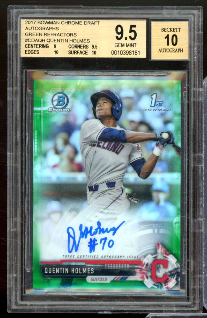 Quentin Holmes RC 2017 Bowman Chrome Draft Auto Green Refractors #CDAQH BGS 9.5 Image 1