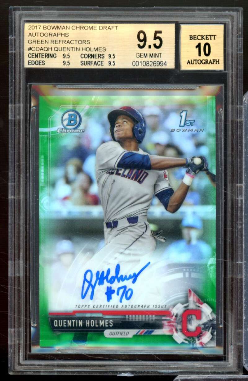 Quentin Holmes RC 2017 Bowman Chrome Draft Auto Green Refractors #CDAQH BGS 9.5 Image 1