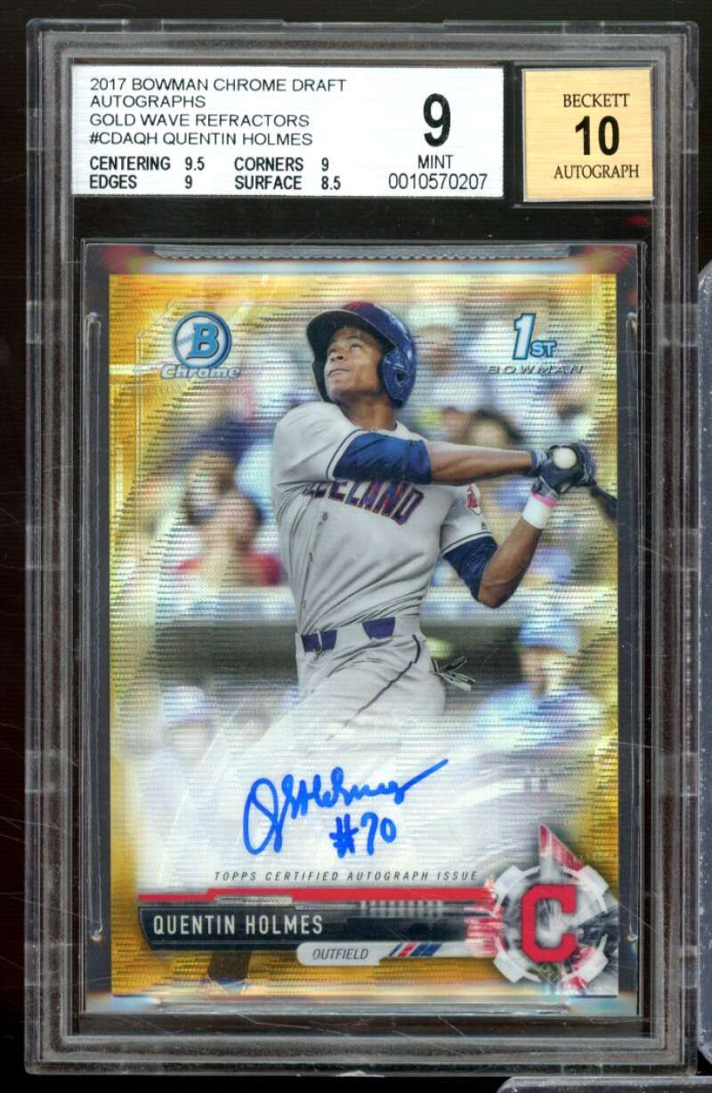 Quentin Holmes Rookie 2017 Bowman Chrome Gold Wave Refractors Auto #CDAQH BGS 9 Image 1