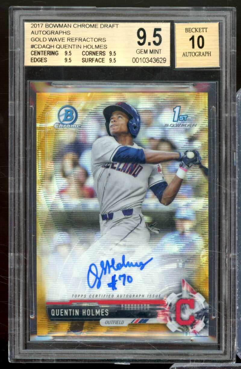 Quentin Holmes RC 2017 Bowman Chrome Auto Gold Wave Refractors #CDAQH BGS 9.5 Image 1