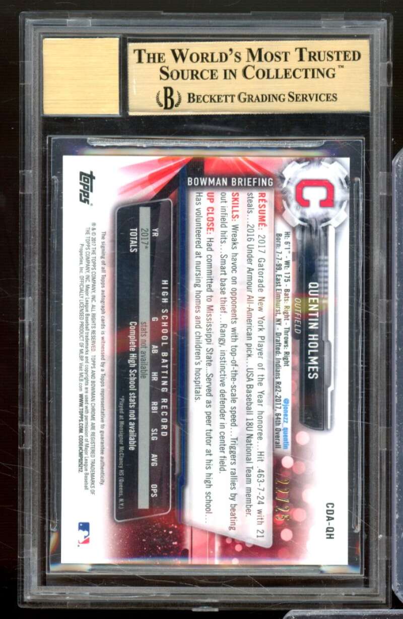 Quentin Holmes RC 2017 Bowman Chrome Draft Auto Orange Refractors #CDAQH BGS 9.5 Image 2