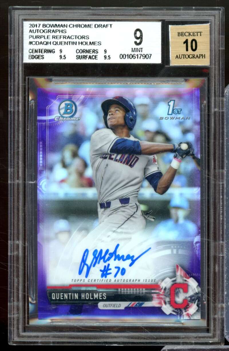 Quentin Holmes RC 2017 Bowman Chrome Draft Auto Puprle Refractors #CDAQH BGS 9 Image 1