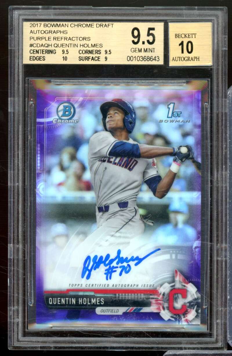 Quentin Holmes RC 2017 Bowman Chrome Draft Auto Puprle Refractors #CDAQH BGS 9.5 Image 1