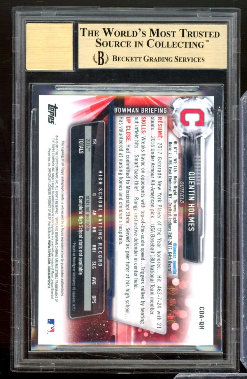 Quentin Holmes RC 2017 Bowman Chrome Draft Auto Puprle Refractors #CDAQH BGS 9.5 Image 2