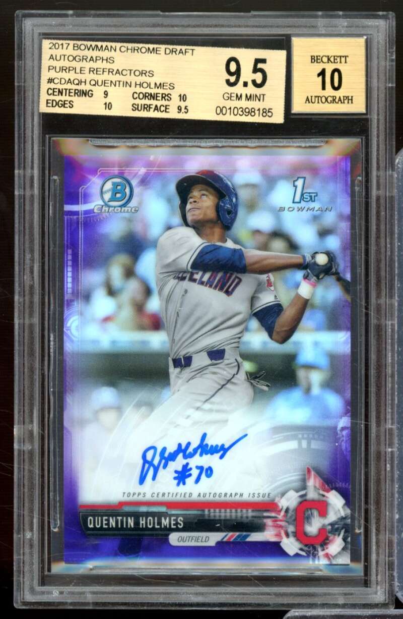 Quentin Holmes RC 2017 Bowman Chrome Draft Auto Puprle Refractors #CDAQH BGS 9.5 Image 1