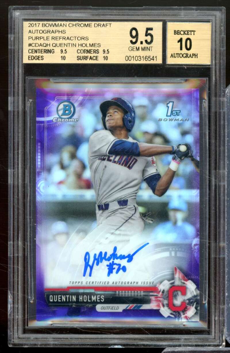 Quentin Holmes RC 2017 Bowman Chrome Draft Auto Puprle Refractors #CDAQH BGS 9.5 Image 1