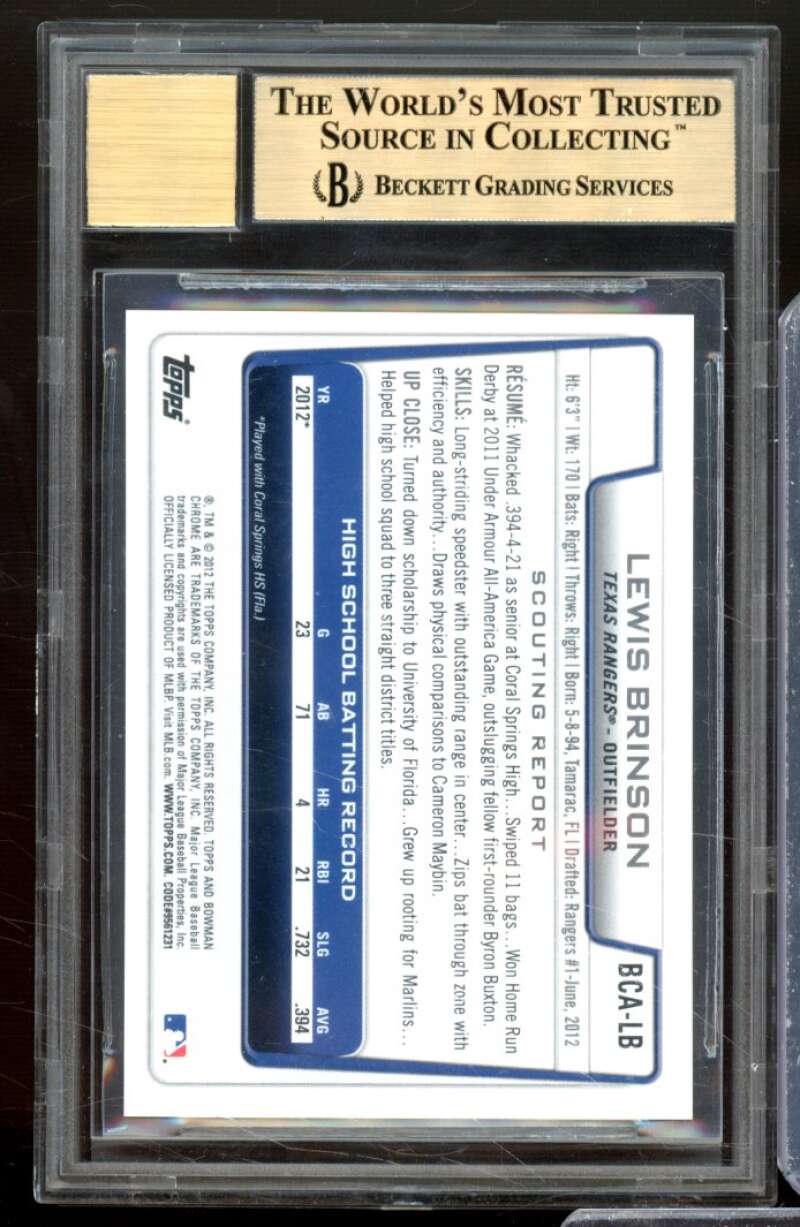 Lewis Brinson Rookie Card 2012 Bowman Chrome Draft Pick Autographs #Lb BGS 9.5 Image 2