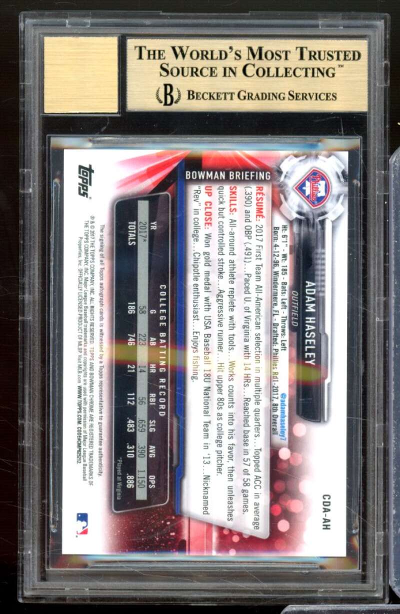 Adam Haseley Rookie Card 2017 Bowman Chrome Draft Autographs #CDAAH BGS 9.5 Image 2