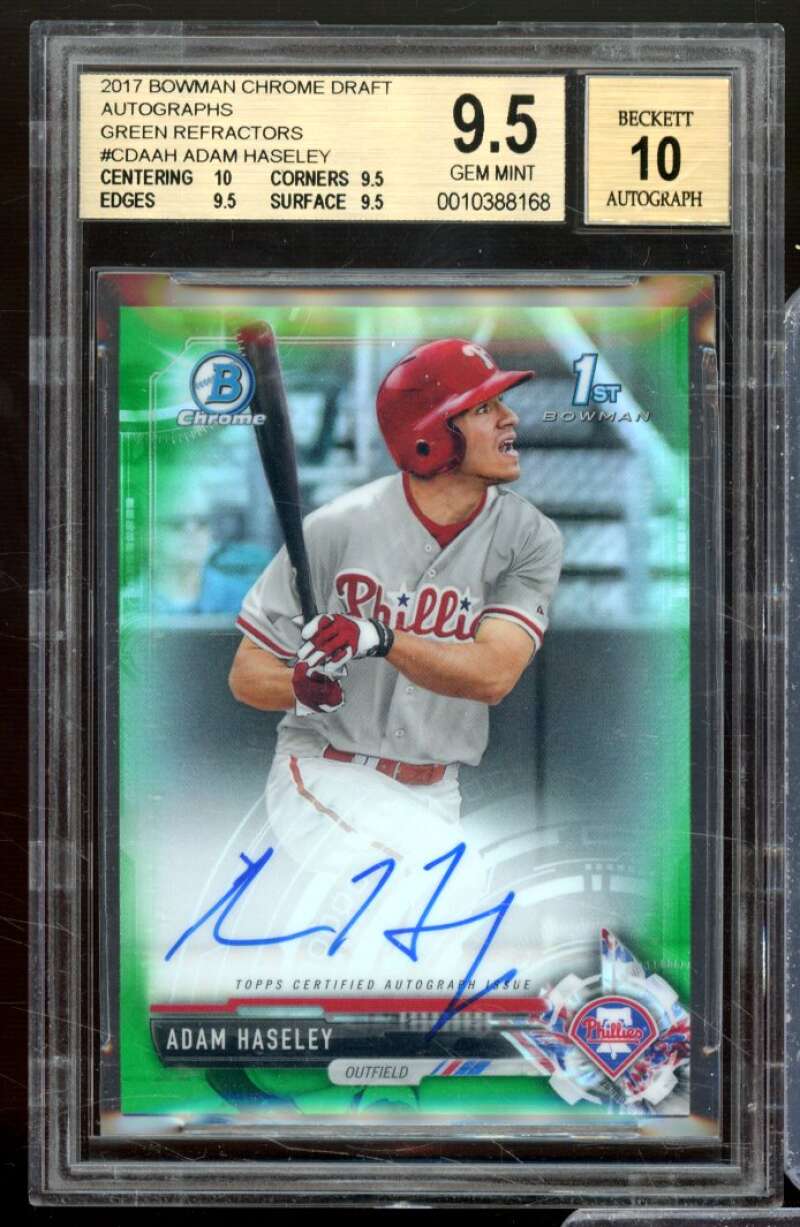 Adam Haseley RC 2017 Bowman Chrome Draft Auto Green Refractors #CDAAH BGS 9.5 Image 1