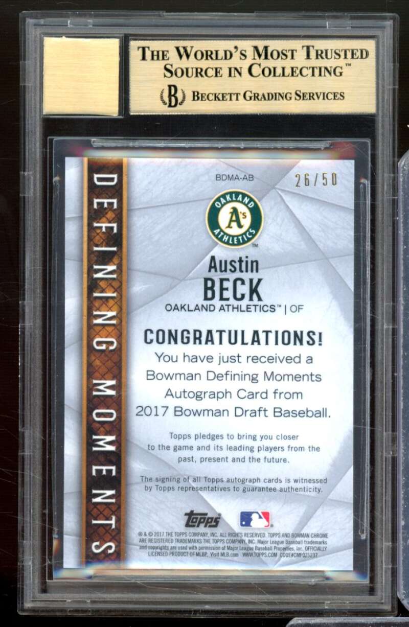 Austin Beck RC 2017 Bowman Chrome Draft DM Auto Gold Refractors #BDMAAB BGS 9.5 Image 2