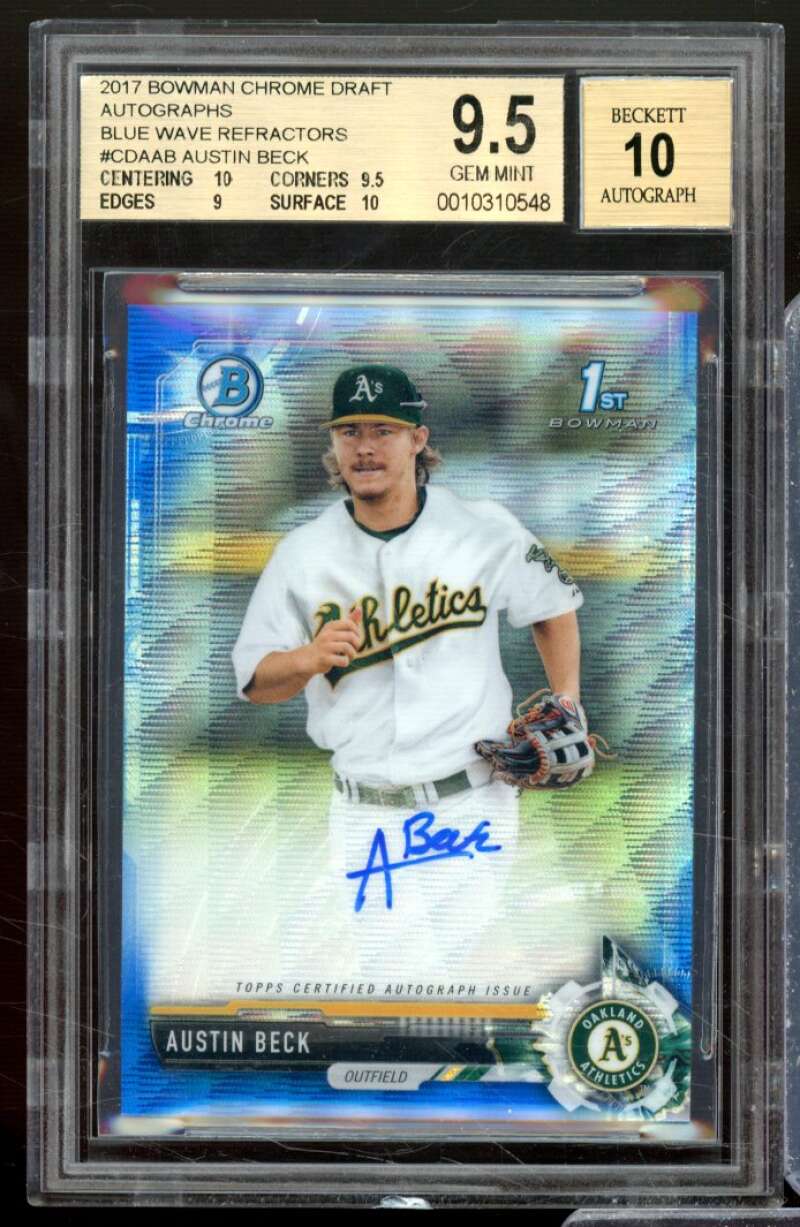 Austin Beck RC 2017 Bowman Chrome Draft Auto Blue Wave Refractors #CDAAB BGS 9.5 Image 1