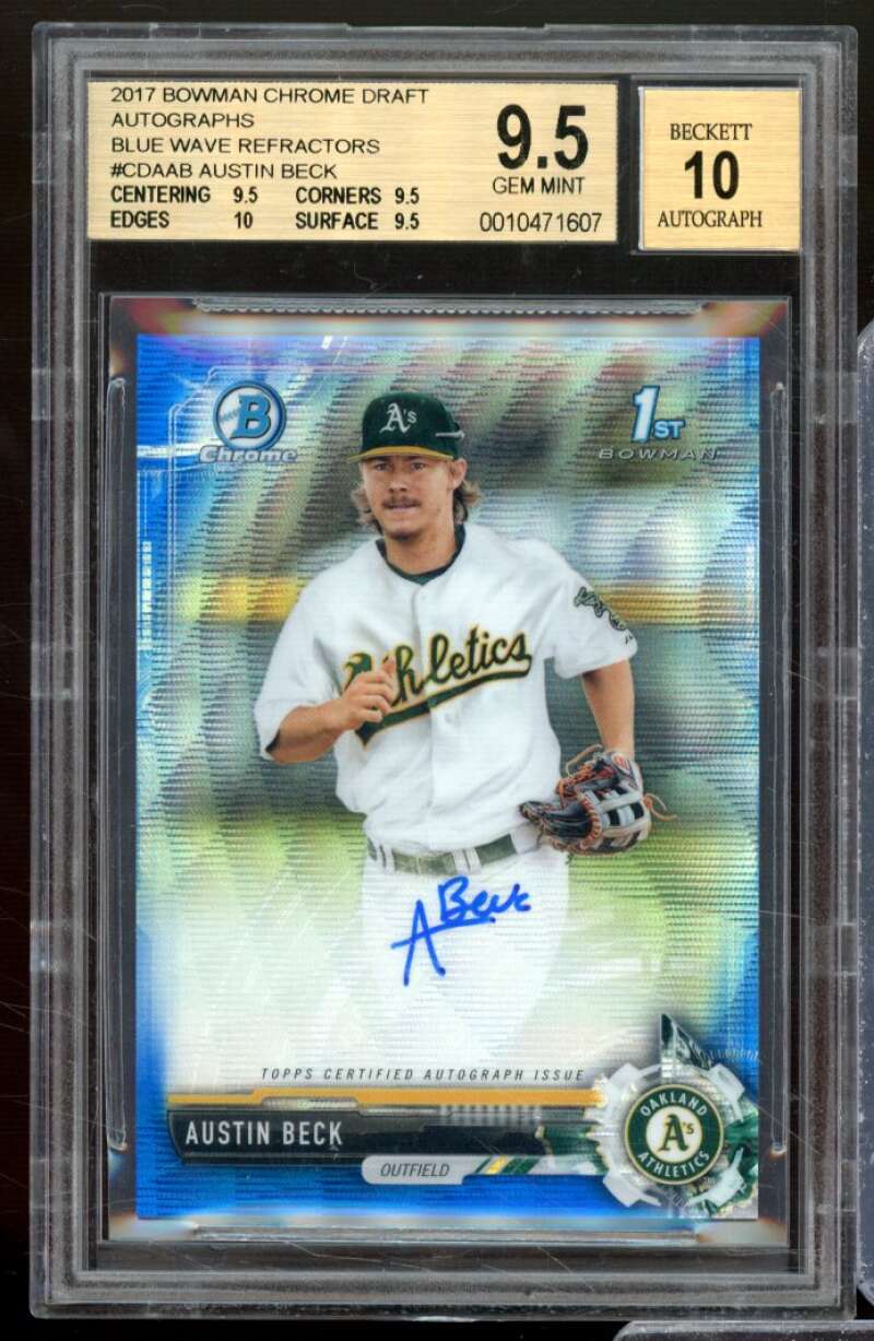 Austin Beck RC 2017 Bowman Chrome Draft Auto Blue Wave Refractors #CDAAB BGS 9.5 Image 1