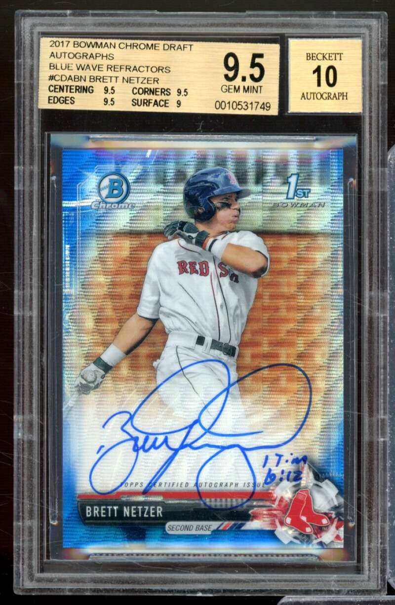 Brett Netzer RC 2017 Bowman Chrome Draft Auto Blue Wave Refractor #CDABN BGS 9.5 Image 1