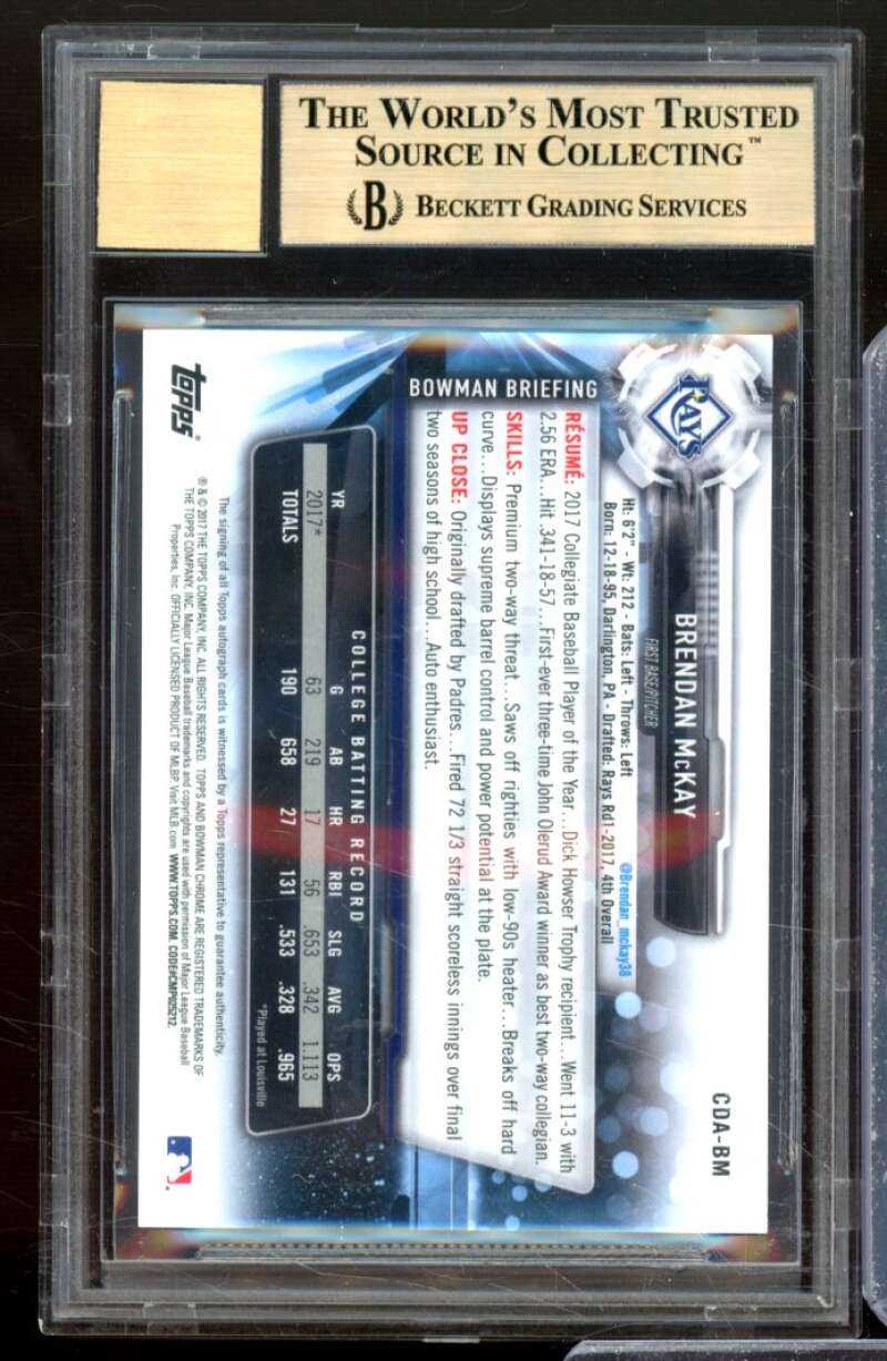 Brendan McKay Rookie Card 2017 Bowman Chrome Draft Autographs #CDABM BGS 9.5 Image 2