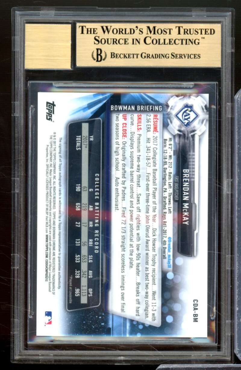 Brendan McKay Rookie Card 2017 Bowman Chrome Draft Autographs #CDABM BGS 9.5 Image 2