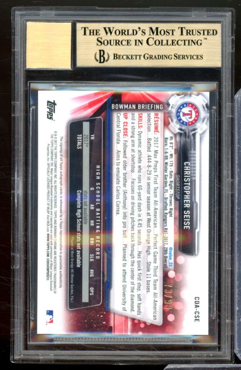 Christopher Seise RC 2017 Bowman Chrome Auto Green Refractors #CDACSE BGS 9.5 Image 2