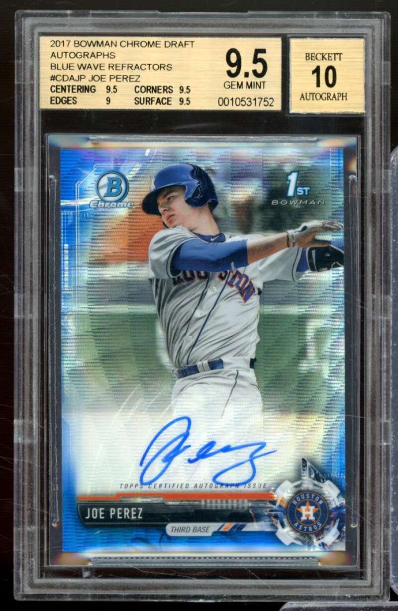 Joe Perez rc 2017 Bowman Chrome Draft Auto Blue Wave Refractors #CDAJP BGS 9.5 Image 1