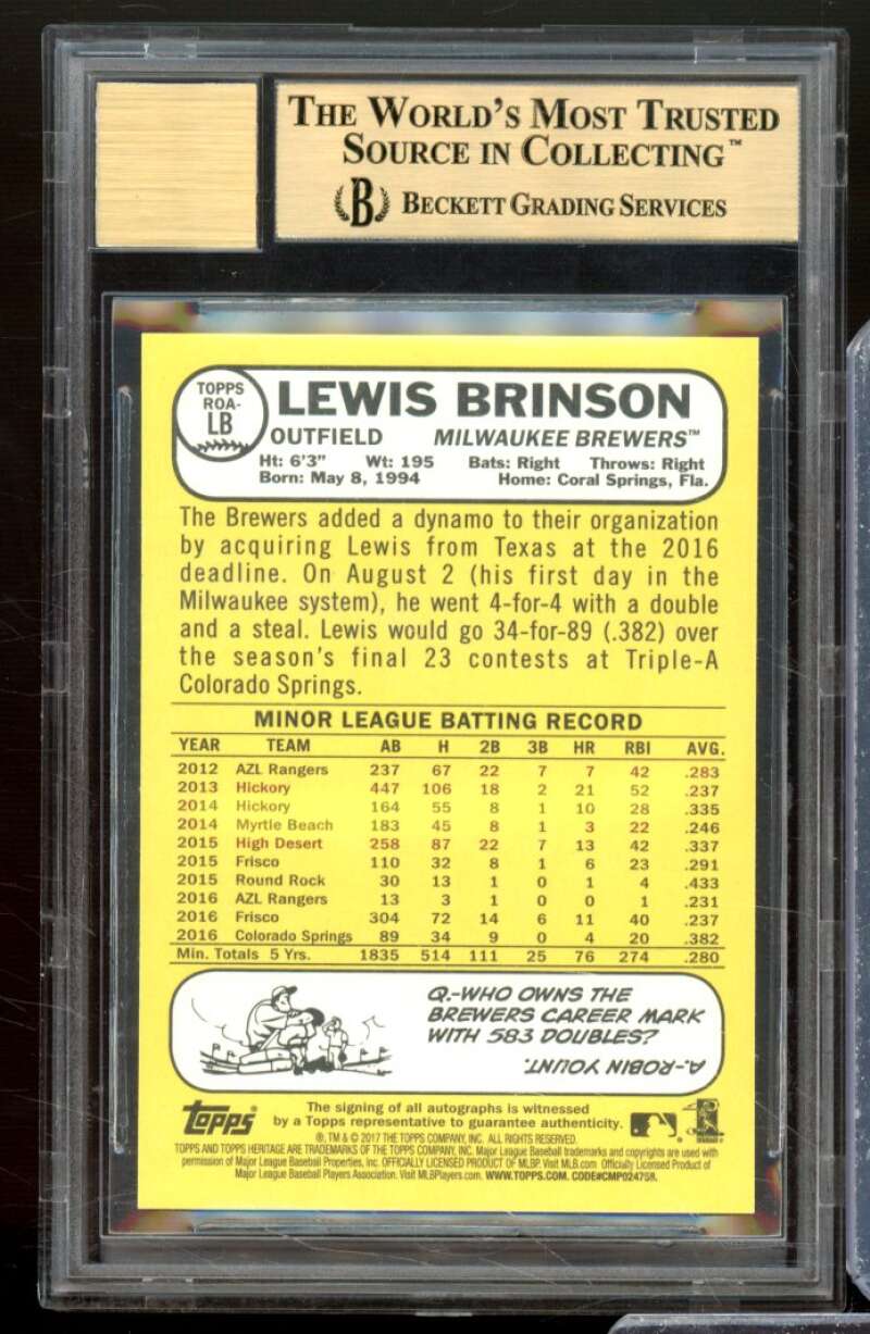 Lewis Brinson RC 2017 Topps Heritage Real One Autographs Red Ink #ROALB BGS 9.5 Image 2