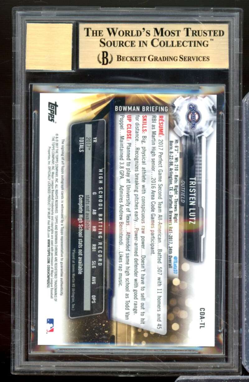 Tristen Lutz Rookie Card 2017 Bowman Chrome Draft Autographs #CDATL BGS 9.5 Image 2