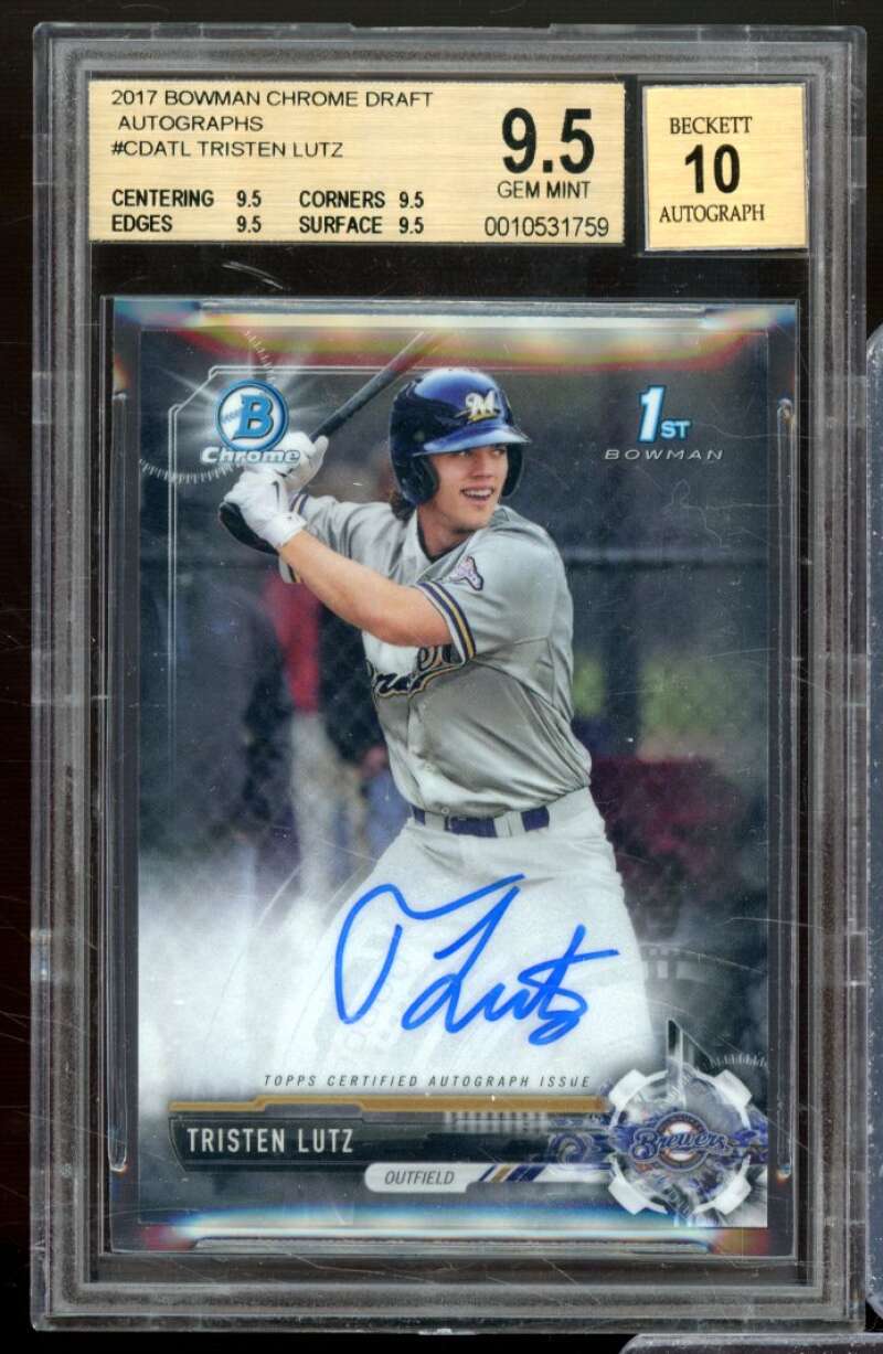 Tristen Lutz Rookie Card 2017 Bowman Chrome Draft Autographs #CDATL BGS 9.5 Image 1