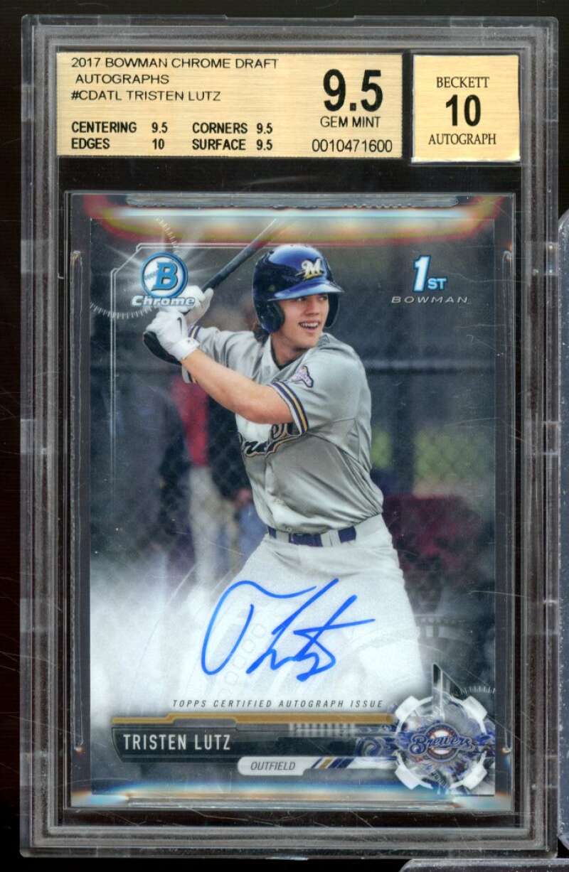 Tristen Lutz Rookie Card 2017 Bowman Chrome Draft Autographs #CDATL BGS 9.5 Image 1