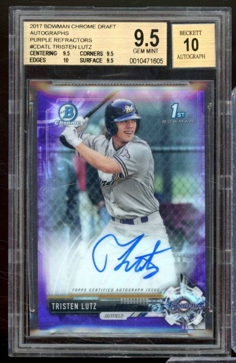 Tristen Lutz Rookie 2017 Bowman Chrome Auto Purple Refractors #Cdatl BGS 9.5 Image 1