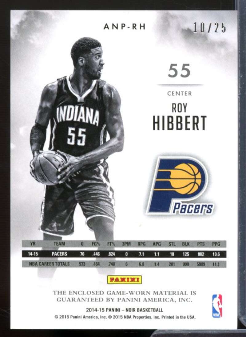 Roy Hibbert Card 2014-15 Panini Noir Acetate Noir Materials Prime #ANPRH  Image 2