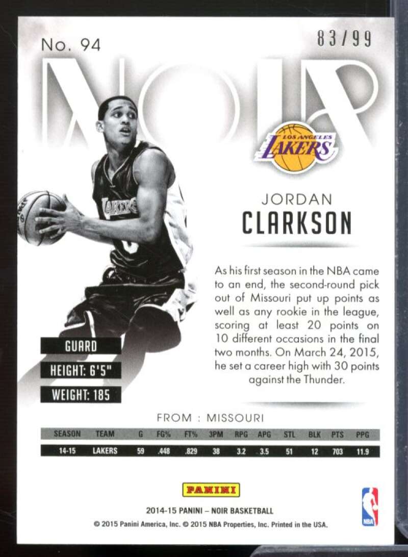 Jordan Clarkson BW Rookie Card 2014-15 Panini Noir #94  Image 2