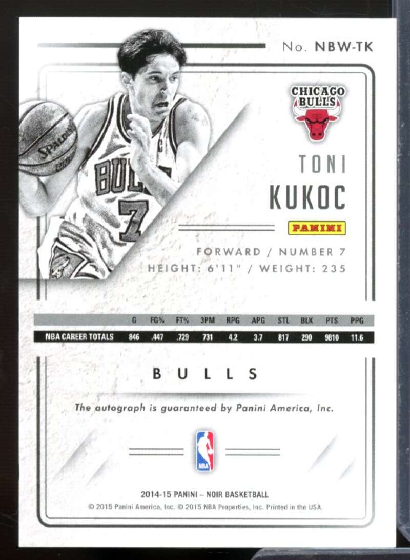 Toni Kukoc Card 2014-15 Panini Noir Autographs Noir Black and White #NBWTK  Image 2