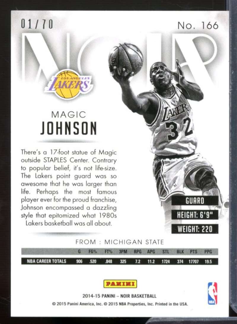 1/70)  Card 2014-15 Panini Noir (Serial #d #166 Magic Johnson BW Image 2