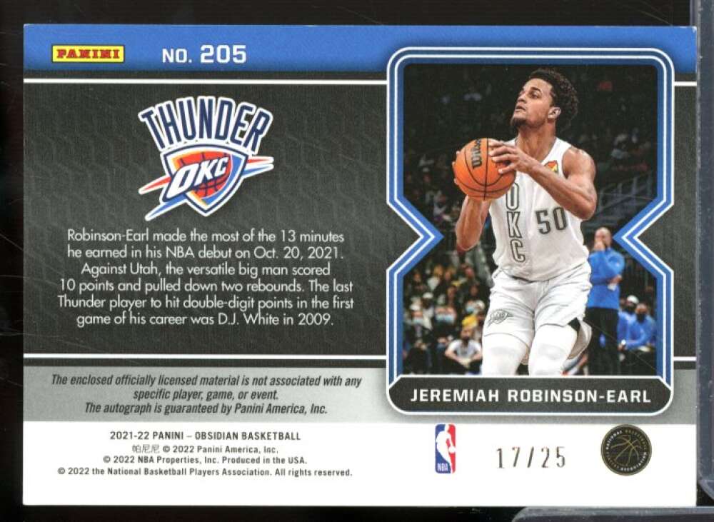 Jeremiah Robinson-Earl AU JSY 2021-22 Panini Obsidian Electric Etch Green #205  Image 2